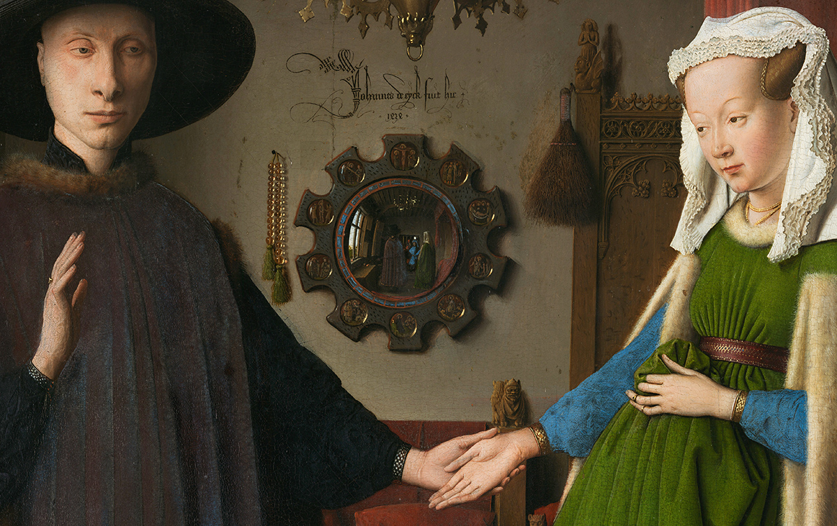 Jan van Eyck – Manželia Arnolfiniovci (detail), 1434, olej, plátno